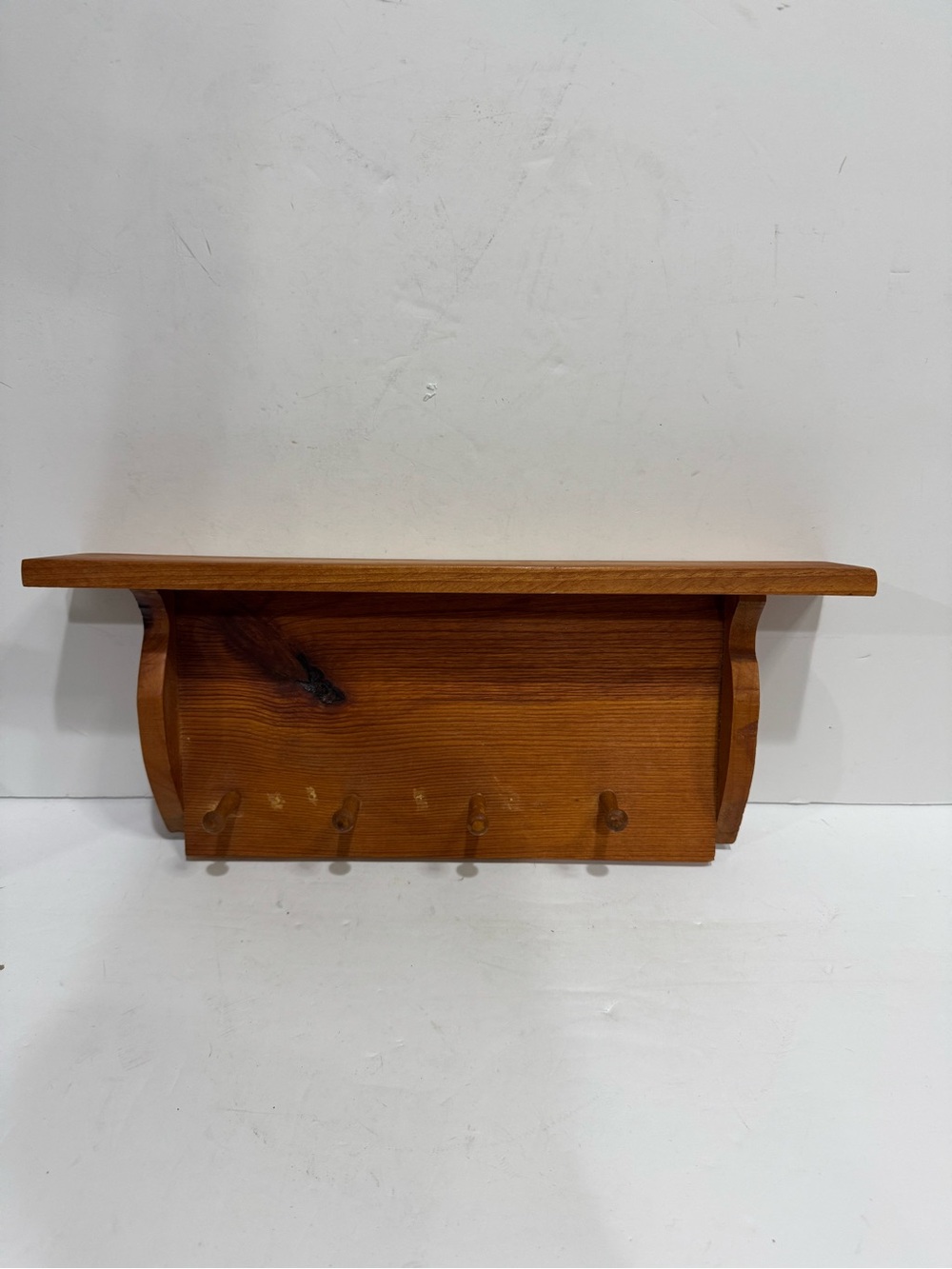 Vintage Solid Wood Wall Shelf with Pegs